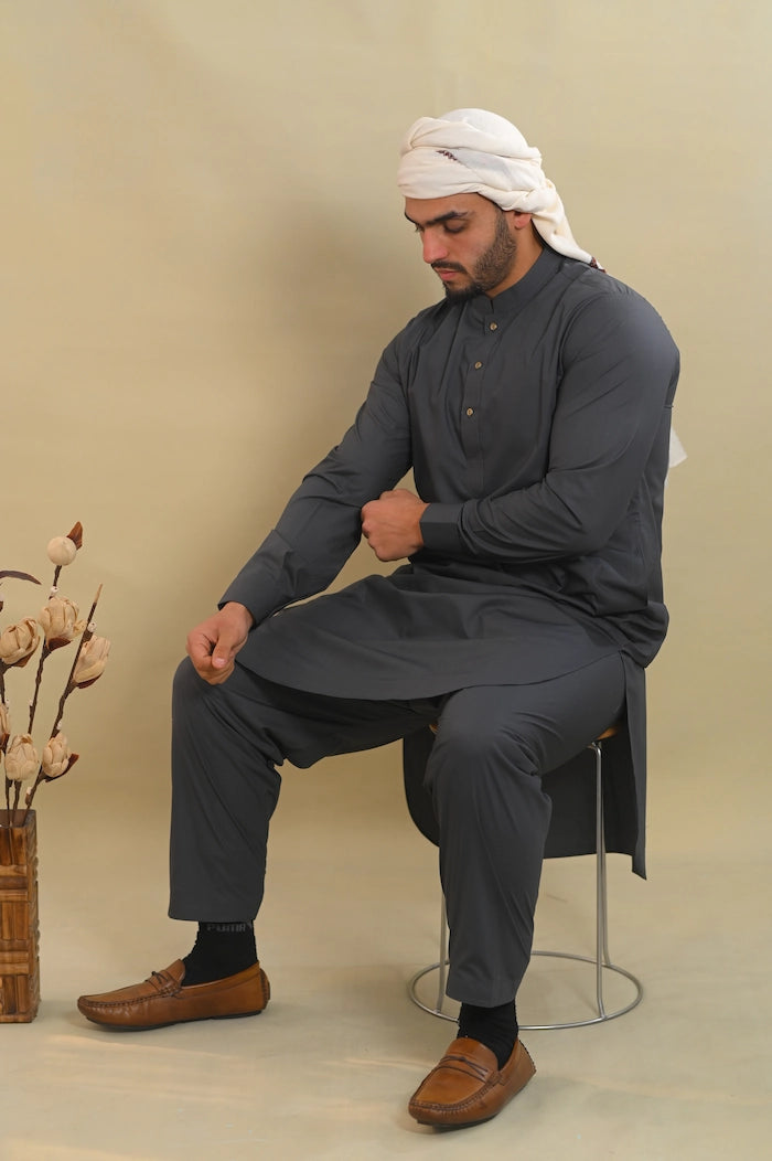 dark grey gents summer kurta pajama 