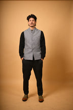 Sky Blue With Black Mini Check Woollen Waistcoat