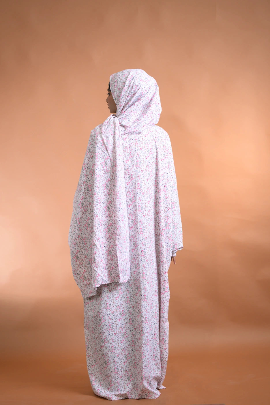White & Pink Floral Abaya