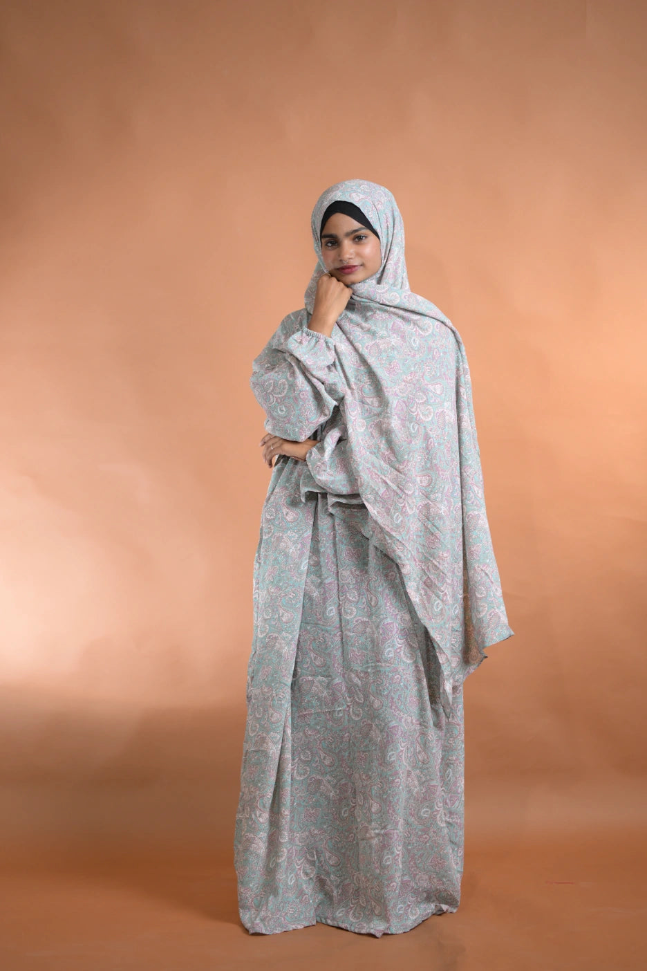 Teal Paisley Floral Abaya