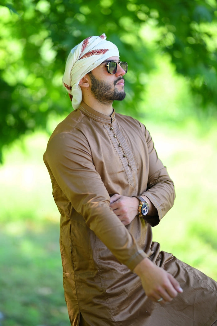 baraqah men glossy brown summer kurta pajama 