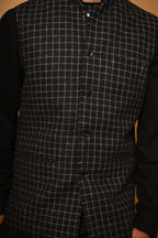 Black with White Micro Check Woollen Waistcoat