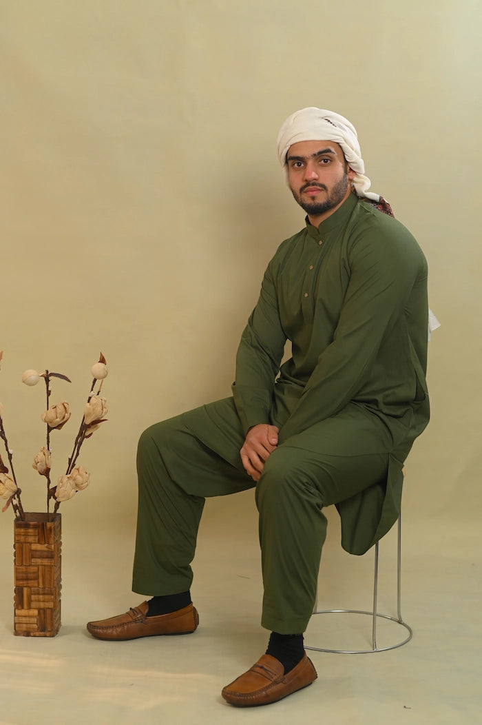 baraqah olive green kurta pajama for men 