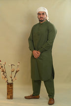 baraqah olive green kurta pajama for men 