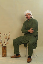baraqah olive green kurta pajama for men 