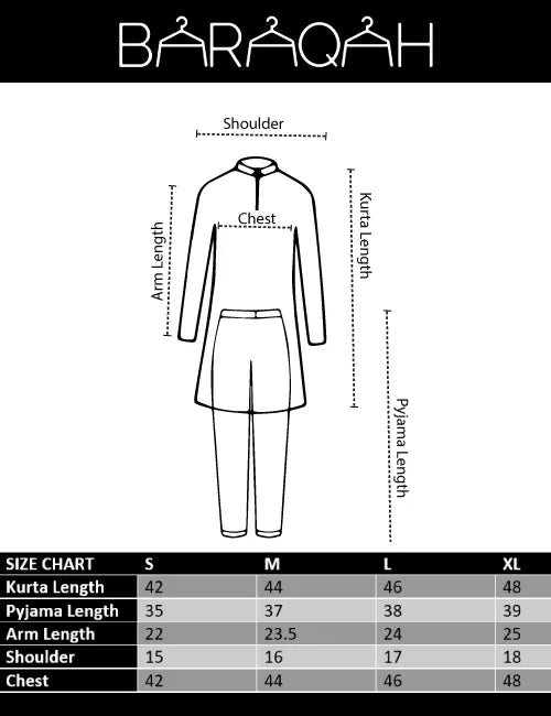 baraqah kurta pajama size chart