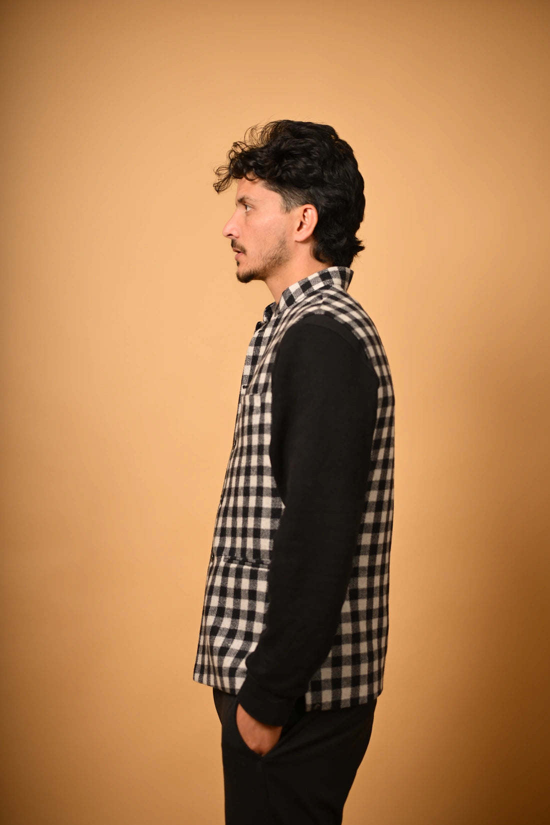 Black With White Bold Check Woollen Waistcoat