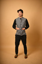 Black With White Bold Check Woollen Waistcoat