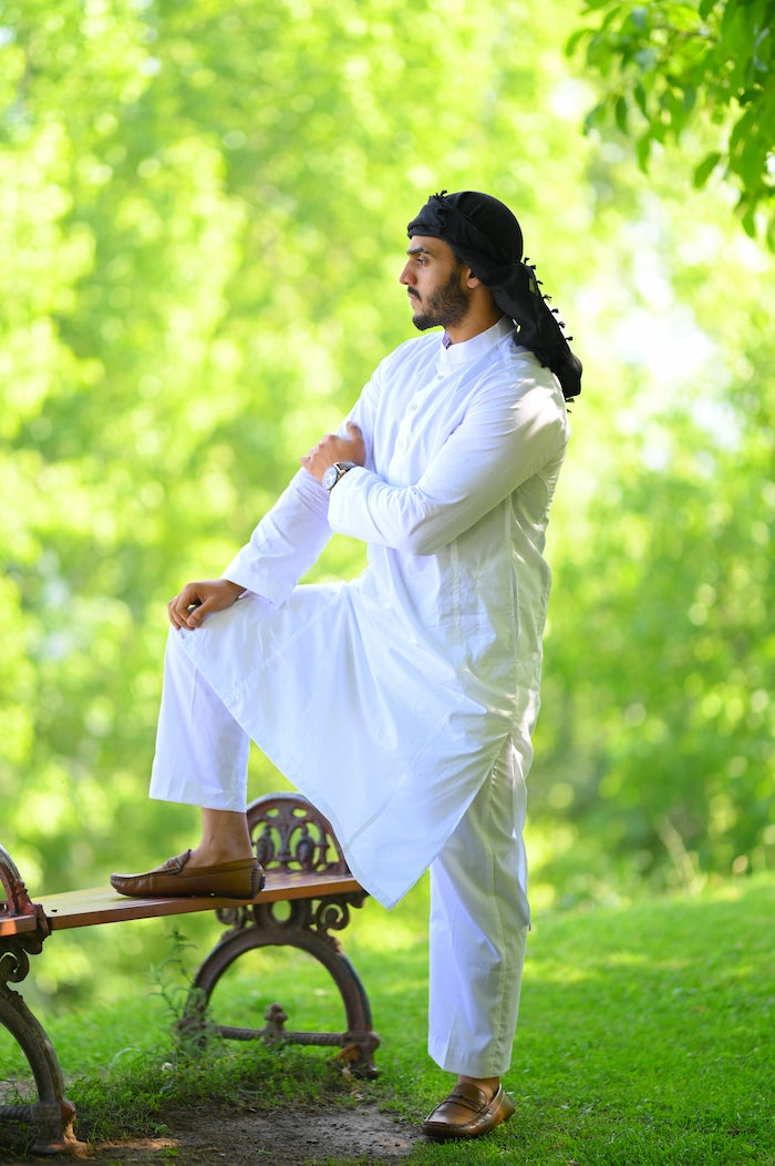 baraqah men white summer kurta pajama 