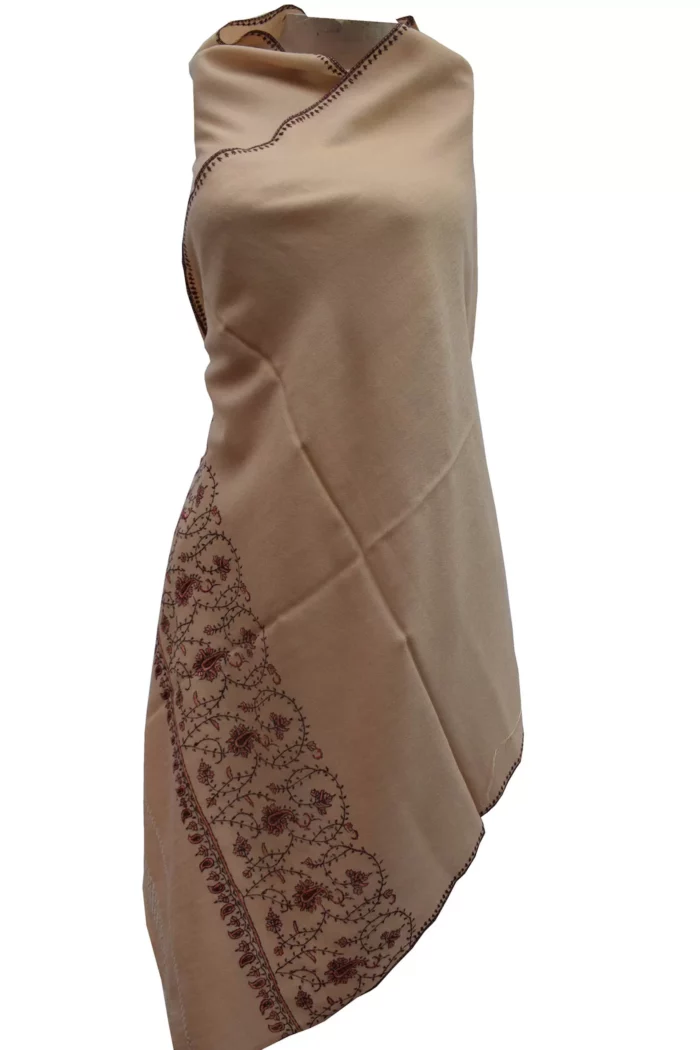 brown color woolen stole with embroidery for ladies