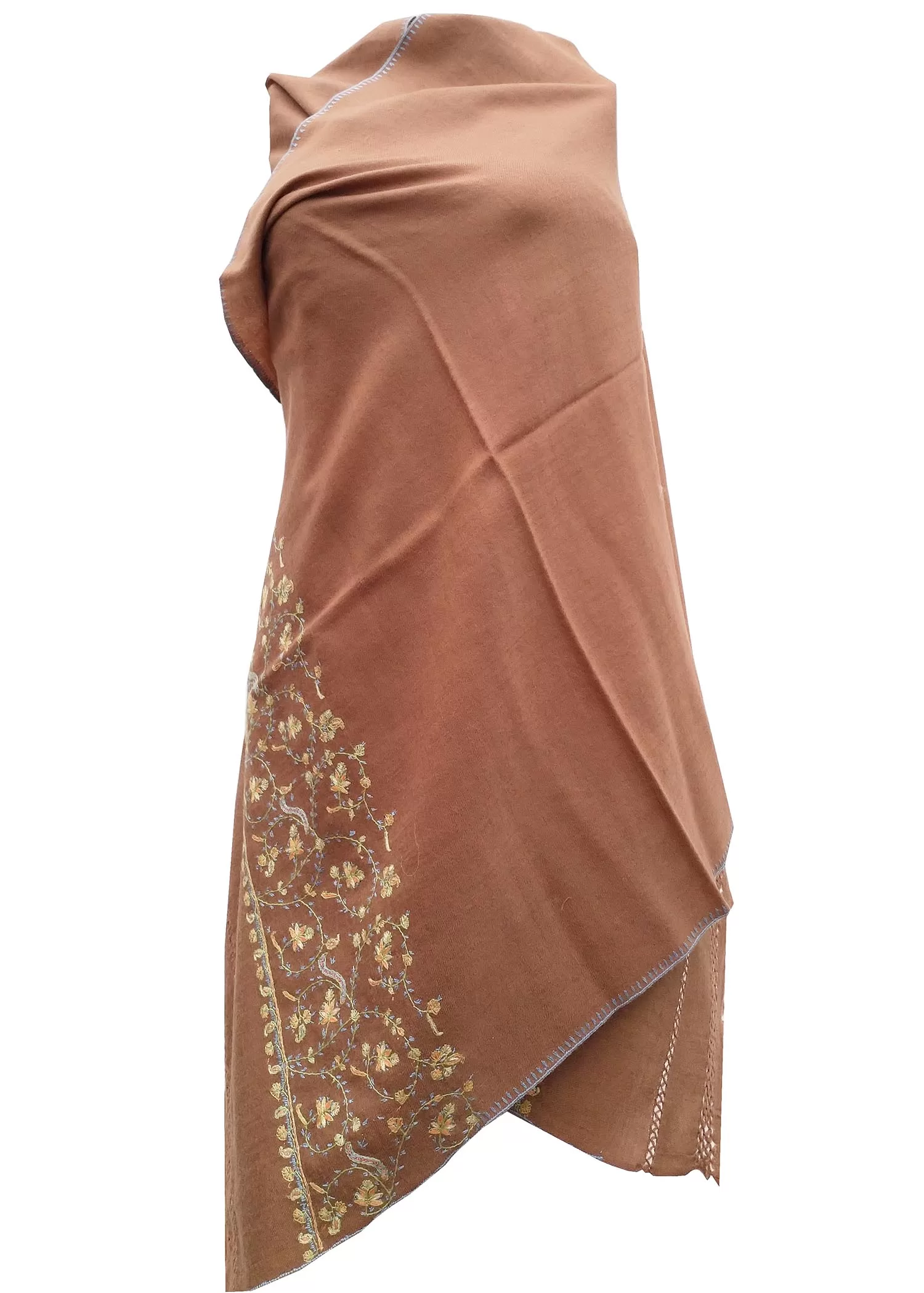brown color woolen stole with embroidery